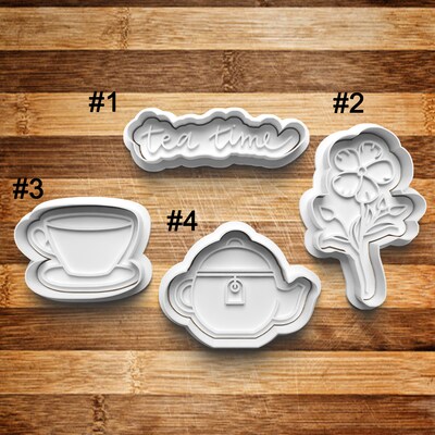 Tea Party Cookie Cutter | Cookie Stamp | Cookie Embosser | Cookie Fondant | Clay Stamp | Clay Earring Cutter | 3D Printed | Tea Cup |Tea Pot - image1